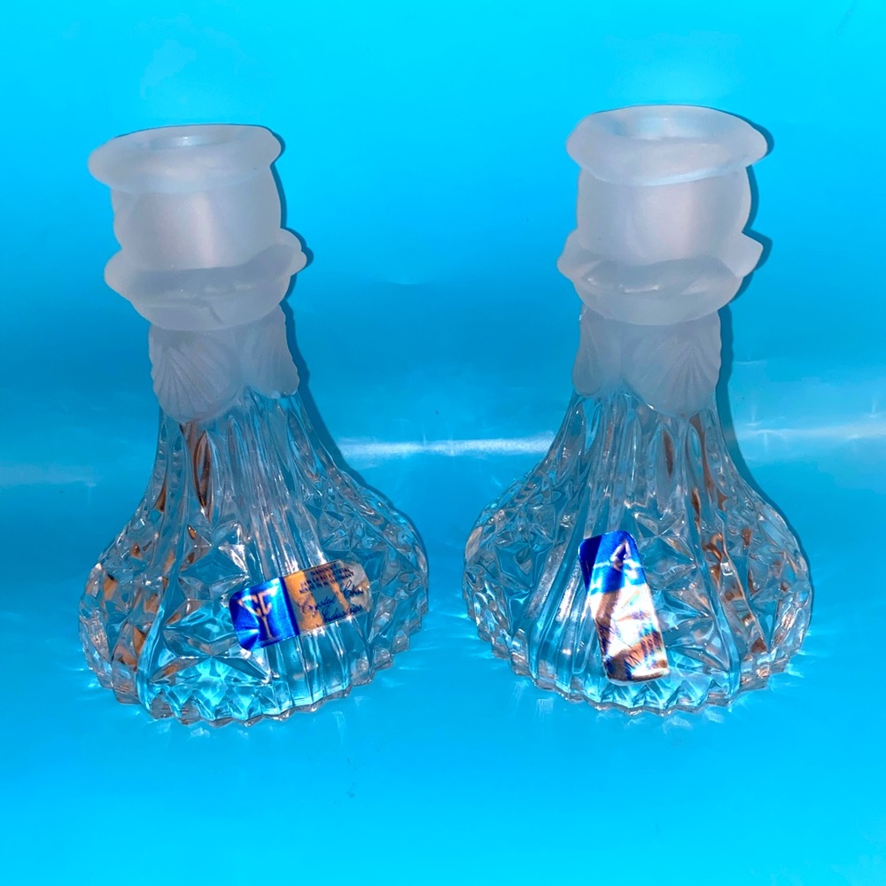 Hand cut 24% lead crystal taper candle holders Crystal Clear Industries